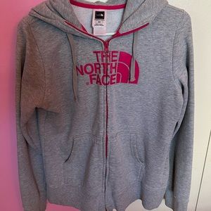 North Face Logo Grey Fleece Hoodie